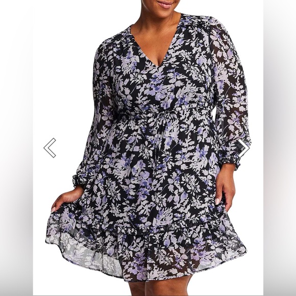 Estelle Wild Orchid Floral Midi Dress Sheer Long Sleeves Fit & Flare– 16 & 20 - Picture 1 of 14